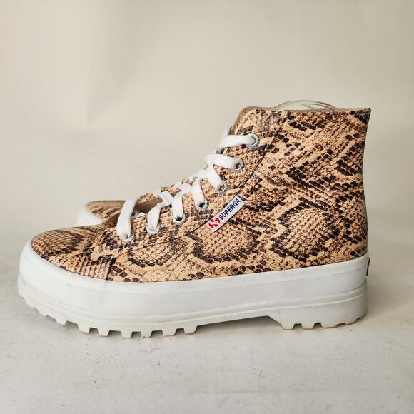 Superga Hi-Top Platform Sneakers Women's 38/7.5 Brown Reptile Leather NWOB - Picture 6 of 8